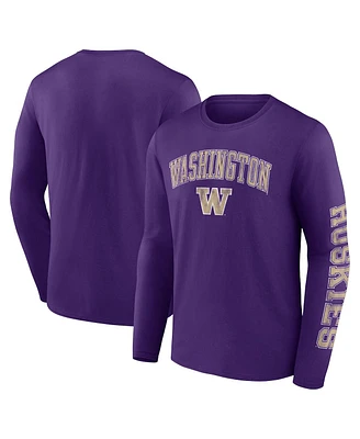 Men's Fanatics Purple Washington Huskies Distressed Arch Over Logo Long Sleeve T-shirt