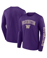 Men's Fanatics Purple Washington Huskies Distressed Arch Over Logo Long Sleeve T-shirt
