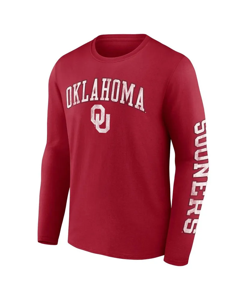 Men's Fanatics Crimson Oklahoma Sooners Distressed Arch Over Logo Long Sleeve T-shirt