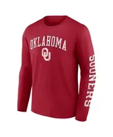 Men's Fanatics Crimson Oklahoma Sooners Distressed Arch Over Logo Long Sleeve T-shirt