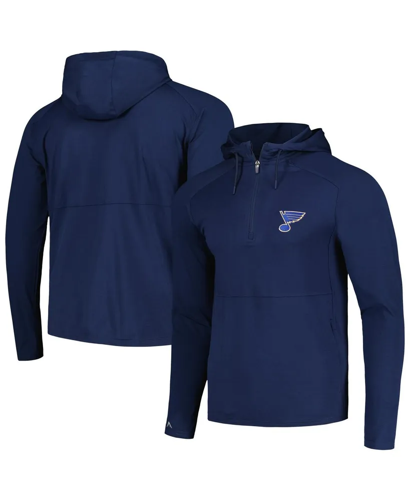 Men's Antigua Heather Navy St. Louis Blues Spikes Raglan Quarter-Zip Hoodie