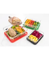 Genicook 3 Pc Rectangular Container Borosilicate Glass Nesting Container Set with Snap-on Lids