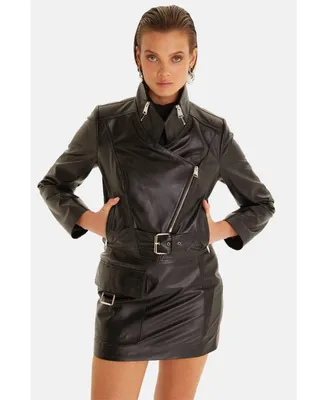 Women Leather Jacket, Nappa Black