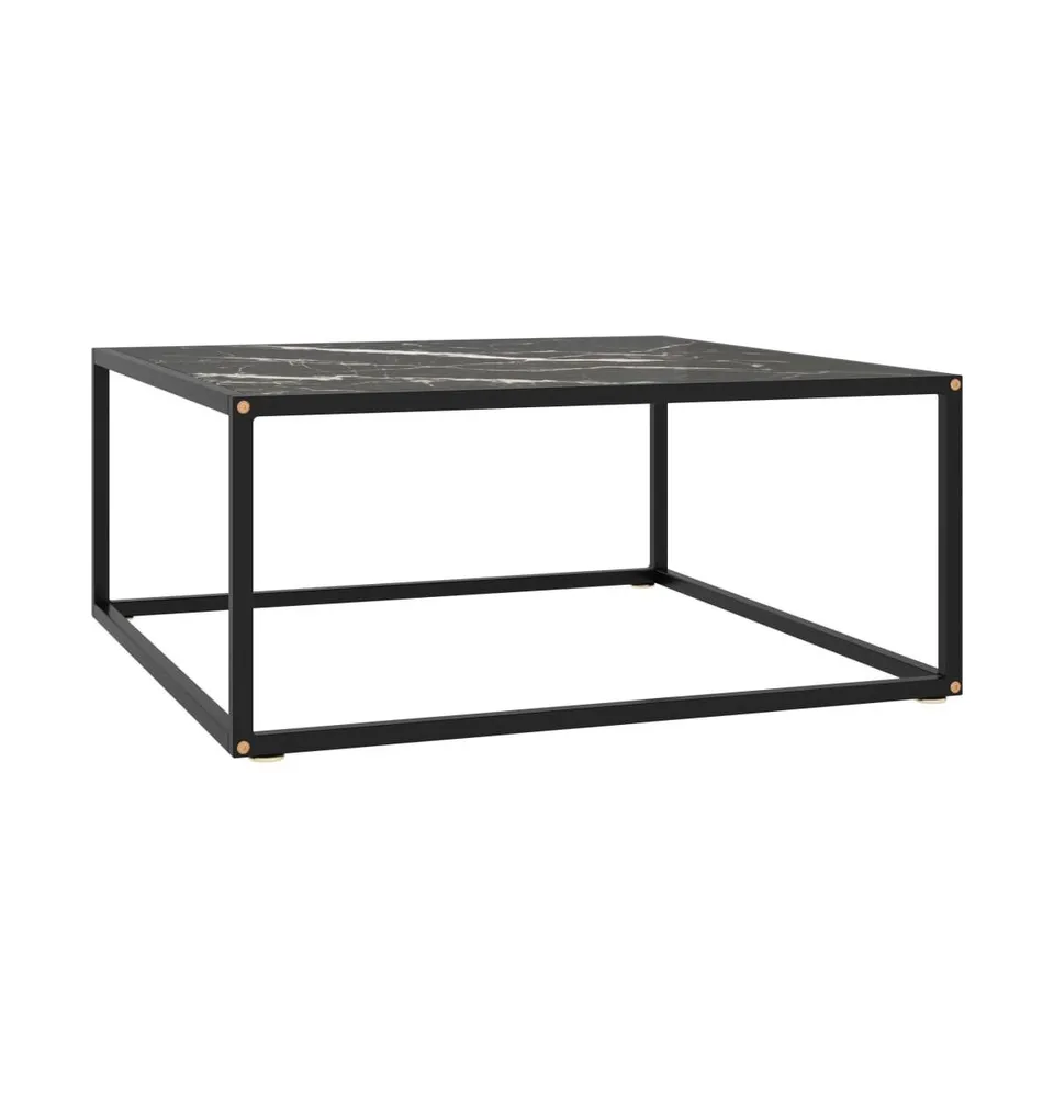 Coffee Table Black with Black Marble Glass 31.5"x31.5"x13.8"