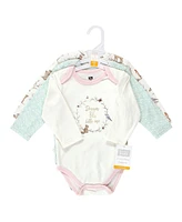 Hudson Baby Girls Cotton Long-Sleeve Bodysuits, Enchanted Forest Dream, 3-Pack