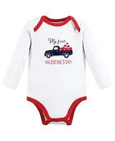 Hudson Baby Boys Cotton Long-Sleeve Bodysuits, Valentine Truck, 3-Pack