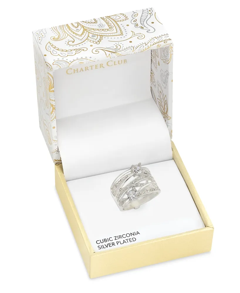 Charter Club Silver-Tone Pave & Cubic Zirconia Multi-Row Ring, Created for Macy's