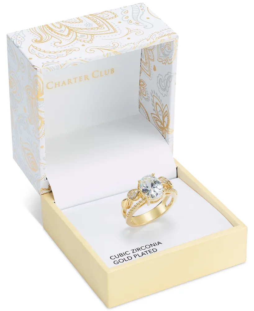 Charter Club Gold-Tone Cubic Zirconia Double Band Ring, Created for Macy's