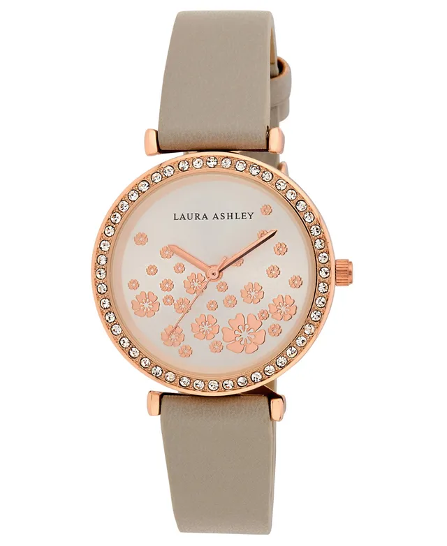 Laura Ashley Women's Mini Link Crystal Bezel Pink Alloy Bracelet Watch 26mm  - Macy's