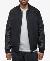 X-Ray Men's Wool Varsity with Grainy Polyurethane Sleeves Bomber Jacket