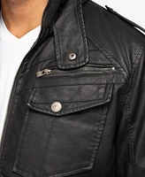 X-Ray Men's Grainy Polyurethane Hooded Jacket with Faux Shearling Lining