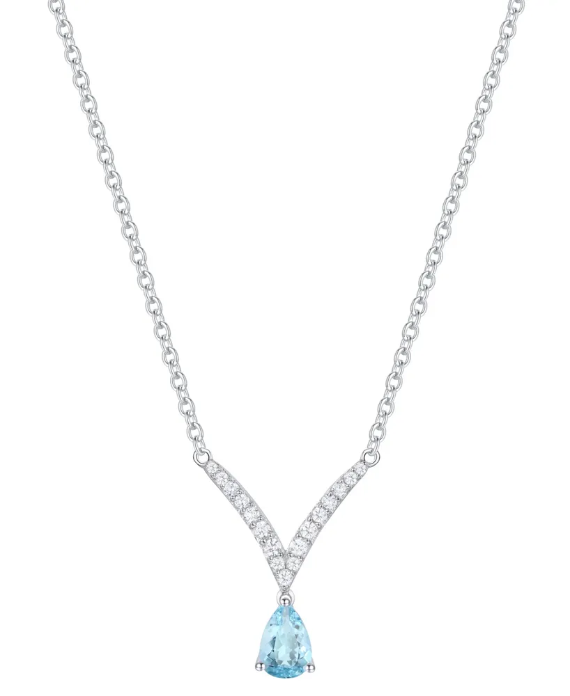 Santa Maria Aquamarine (3/8 ct. t.w.) & Diamond (1/6 ct. t.w.) V 17" Pendant Necklace in 14k White Gold