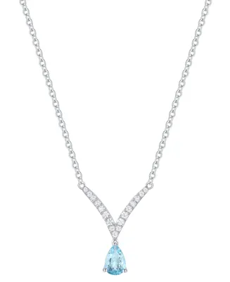Santa Maria Aquamarine (3/8 ct. t.w.) & Diamond (1/6 ct. t.w.) V 17" Pendant Necklace in 14k White Gold