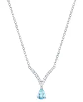 Santa Maria Aquamarine (3/8 ct. t.w.) & Diamond (1/6 ct. t.w.) V 17" Pendant Necklace in 14k White Gold