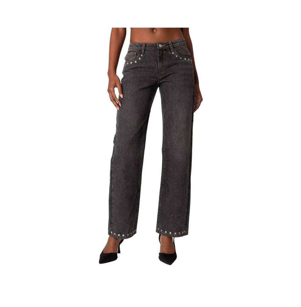 Women's Rivet trim straight leg jeans - Black