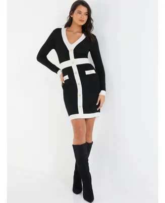 Quiz Women's Black and White Knitted Color Block Dress