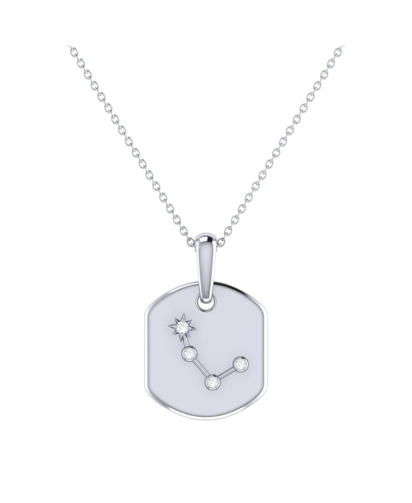 LuvMyJewelry Aries Ram Design Sterling Silver Natural Diamond Constellation Tag Pendant Necklace