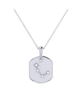 LuvMyJewelry Aries Ram Design Sterling Silver Natural Diamond Constellation Tag Pendant Necklace