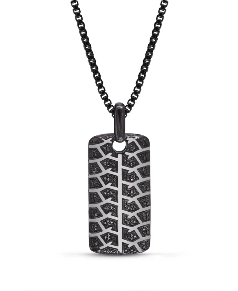 LuvMyJewelry Sterling Silver Black Diamond Born Drifter Design Rhodium Plated Tire Tread Tag Chain