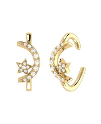 LuvMyJewelry Moonlit Star Design Yellow Gold Plated Sterling Silver Diamond Women Ear Cuff