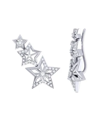 LuvMyJewelry Starburst Design Sterling Silver Diamond Women Ear Climbers