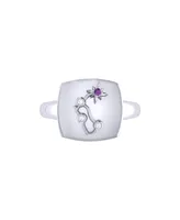 LuvMyJewelry Aquarius Water Bearer Design 14K White Gold Amethyst Gemstone Diamond Signet Ring