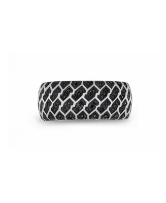 LuvMyJewelry Fast Track Design Tire Tread Rhodium Plated Sterling Silver Black Diamond Ring