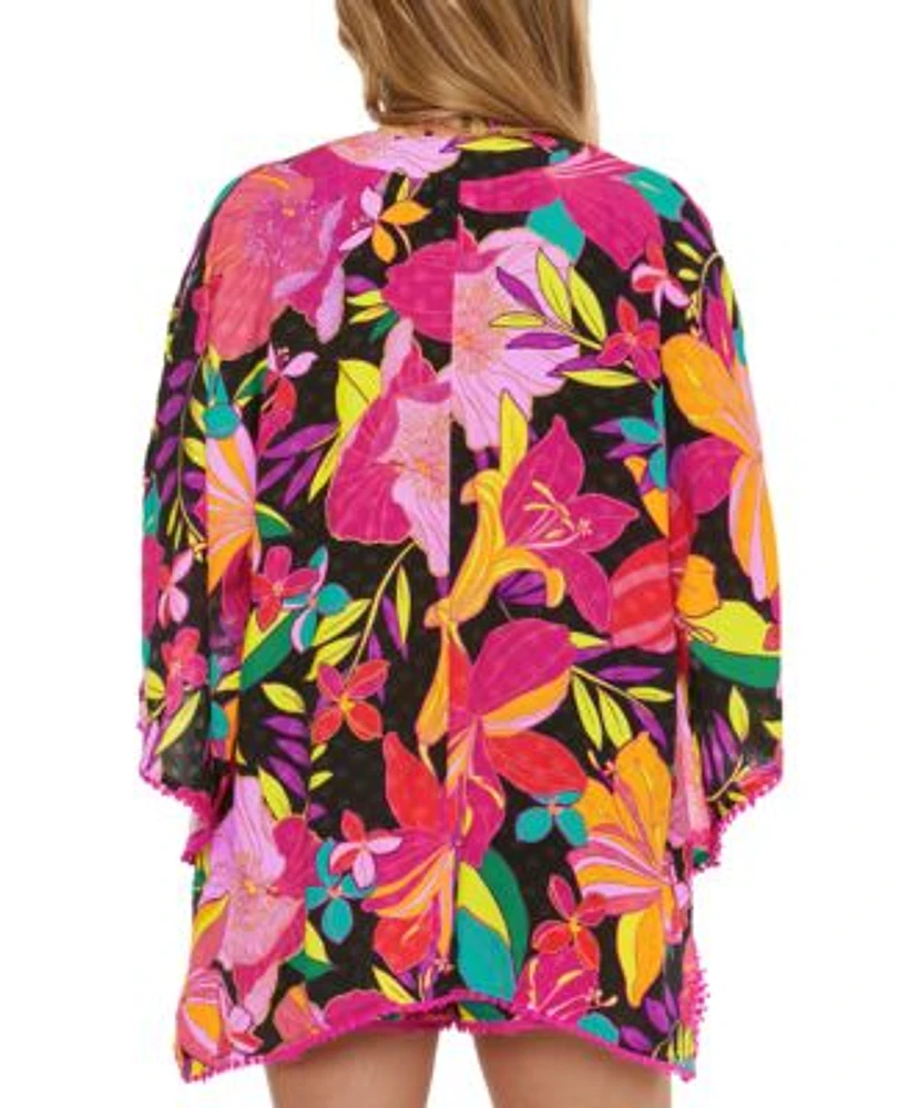 Trina Turk Womens Solar Floral Kimono Tunic Cover Up Shorts