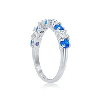 Sterling Silver White Cz & Blue Opal Band Ring