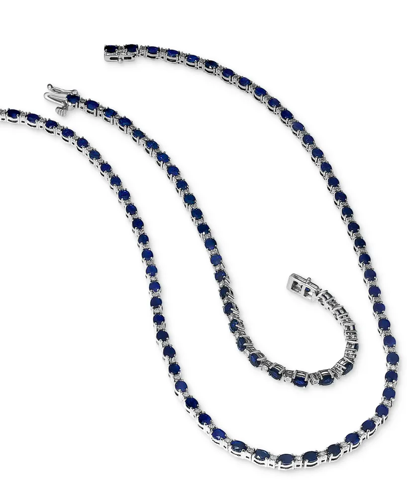 Effy Sapphire (6-7/8 ct. t.w.) & Diamond (1/20 ct. t.w.) Tennis Bracelet in Sterling Silver