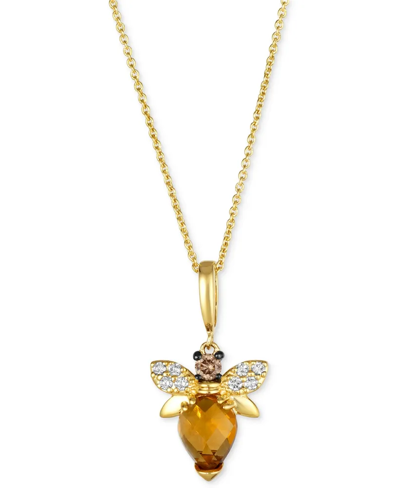 Le Vian Chocolatier Cinnamon Citrine (1 ct. t.w.) & Diamond (1/6 ct. t.w.) Bee Adjustable 20" Pendant Necklace in 14k Gold