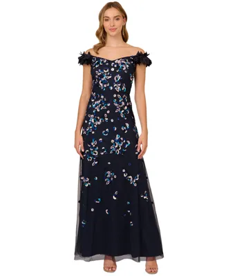Adrianna Papell Women's Beaded Off-The-Shoulder Ball Gown