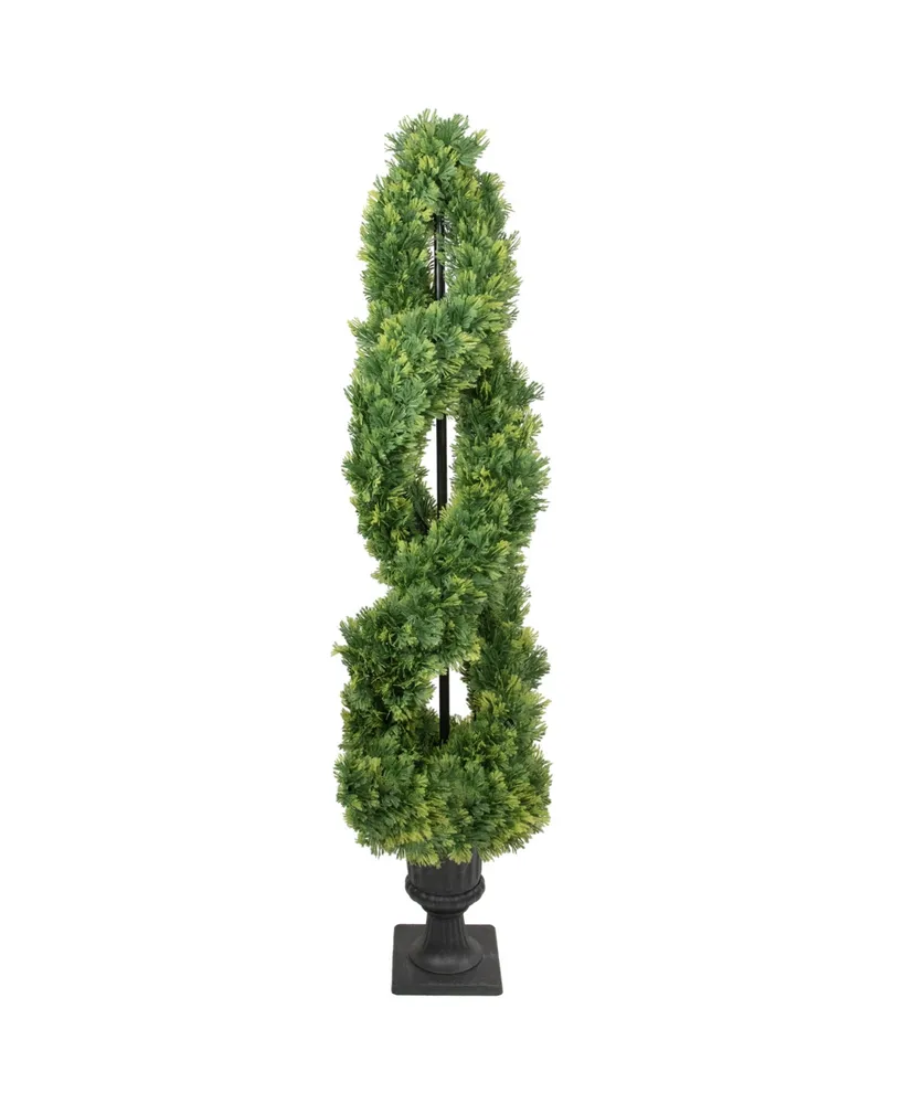 4.5' Artificial Cedar Double Spiral Topiary Tree in Urn Style Pot Unlit