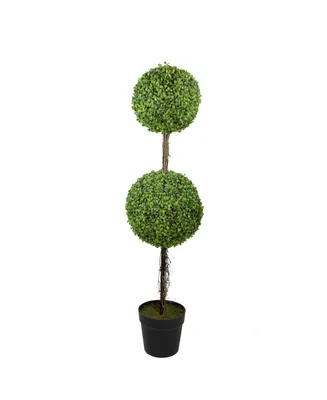 48" Two Tone Double Sphere Artificial Boxwood Topiary Potted Plant