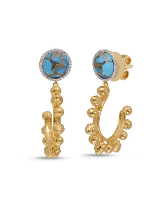 LuvMyJewelry Rise Shine Design Yellow Gold Plated Silver Turquoise Gemstone Diamond Sun Earring