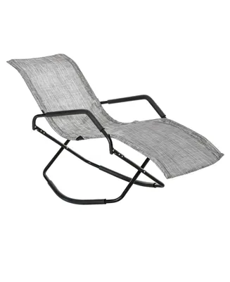 Outsunny Garden Rocking Sun Lounger, Outdoor Zero-Gravity Folding Reclining Rocker Lounge Chair for Sunbathing, Grey