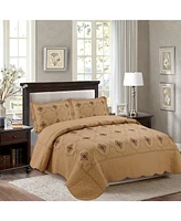 MarCielo 3 Piece Quilted Embroidery Quilts Bedspreads Set Emma