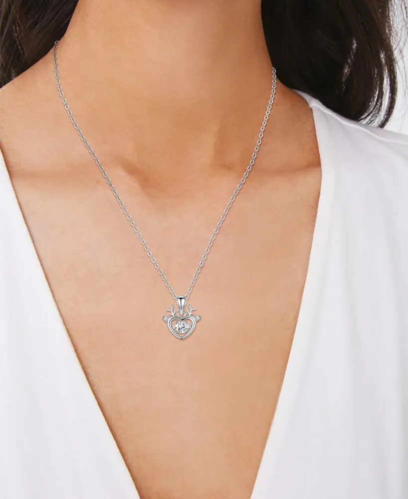 Macy's Cubic Zirconia Heart Reindeer Pendant Necklace