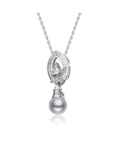 White Gold Plated Sterling Silver with Faux Pearl Pear Drop Pendant