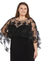 R & M Richards Plus Embroidered-Capelet Gown