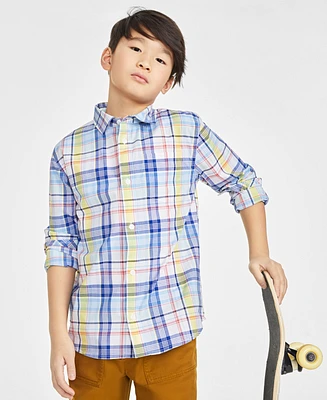 Epic Threads Big Boys River Plaid Long-Sleeve Cotton Shirt, Created for Macy's
