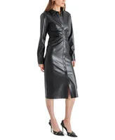 Steve Madden Women's Faux-Leather Gathered Shirtdress