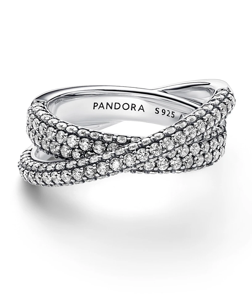 Pandora Timeless Sterling Silver Pave Crossover Dual Band Ring