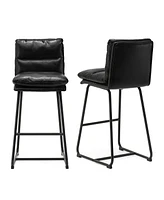 Glitzhome Set of 2 Leatherette Modern Thick Bar Stool with Metal Legs