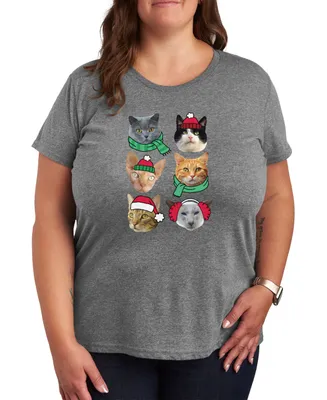 Air Waves Trendy Plus Christmas Cats Graphic T-shirt