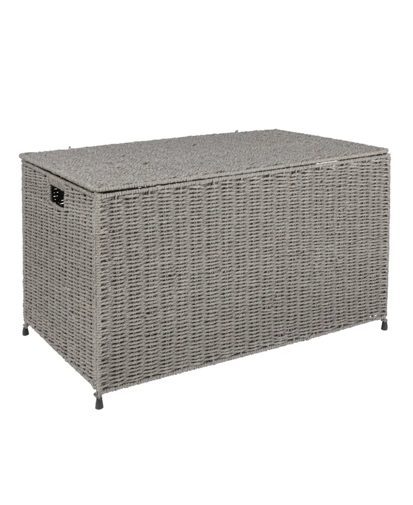 Household Essentials Woven Paper Rope Storage Chest with Hinged Lid and Integrated Handles