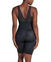 Leonisa Women's Sheer Stripe Detail Sculpting Mid-Thigh Bodysuit Shaper