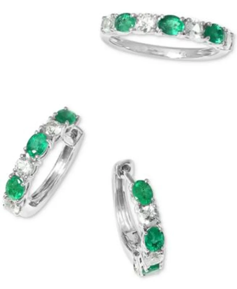 Effy Emerald White Sapphire Small Hoop Earrings Ring In 14k White Gold