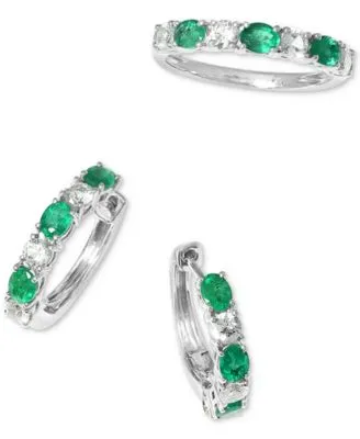 Effy Emerald White Sapphire Small Hoop Earrings Ring In 14k White Gold