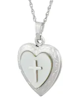 Mother-of-Pearl Cross Heart Locket 18" Pendant Necklace in Sterling Silver